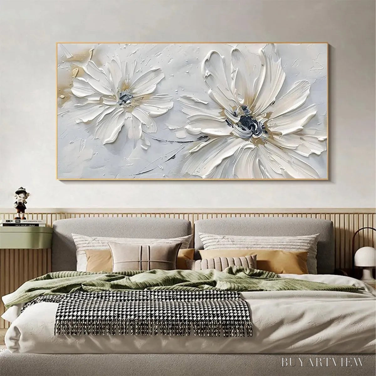 ARTOVITAS White Blossom Serenity – Textured White Floral Painting, Horizontal - image 2