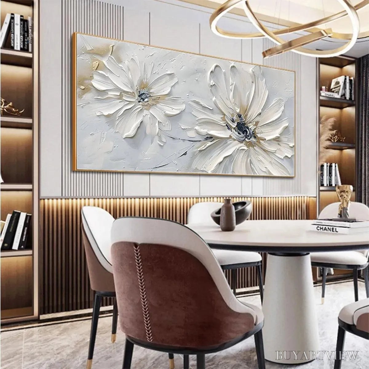ARTOVITAS White Blossom Serenity – Textured White Floral Painting, Horizontal - image 3