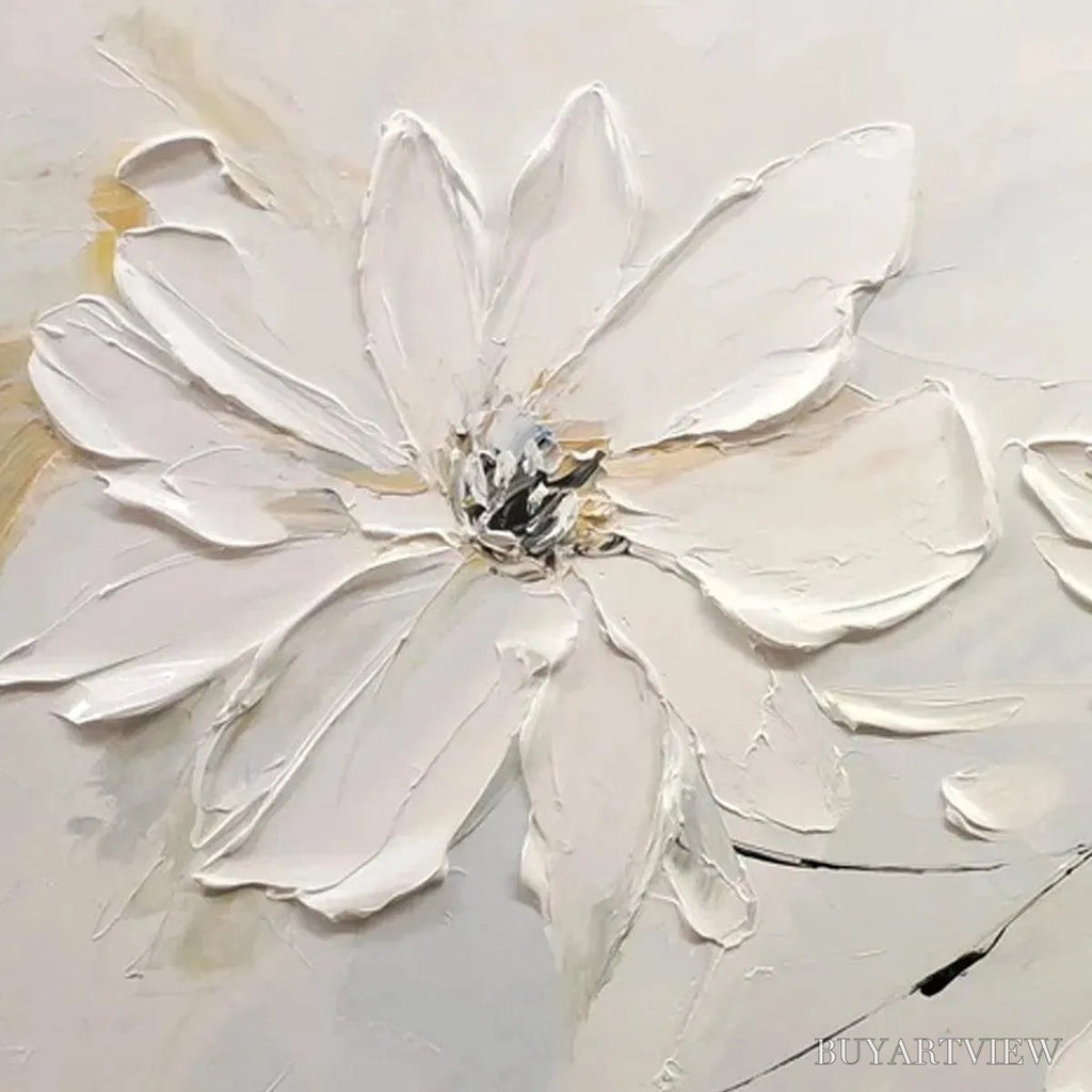 ARTOVITAS White Blossom Serenity – Textured White Floral Painting, Horizontal - image 4