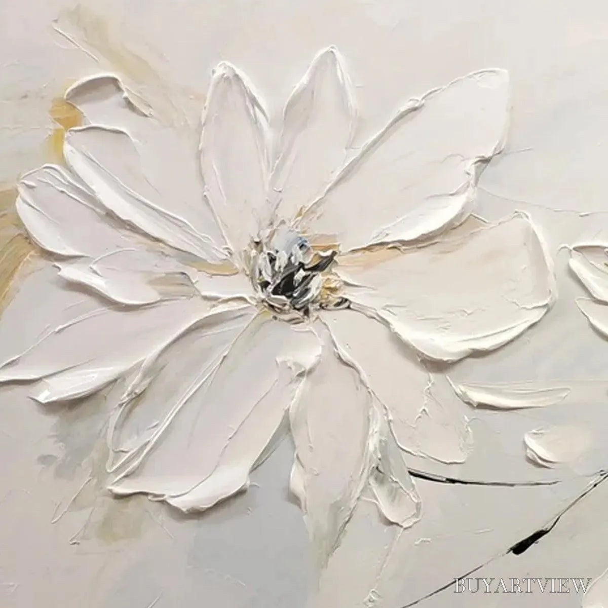 ARTOVITAS White Blossom Serenity – Textured White Floral Painting, Horizontal - image 4