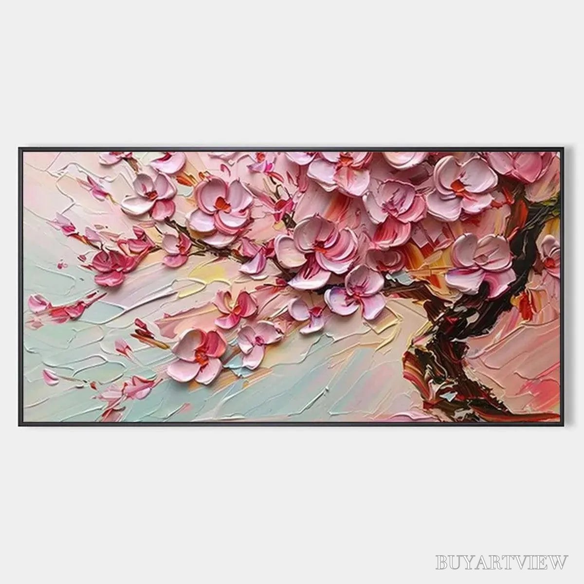 ARTOVITAS Cherry Blossom Dream – Textured Impasto Cherry Blossom Painting, Horizontal - image 1