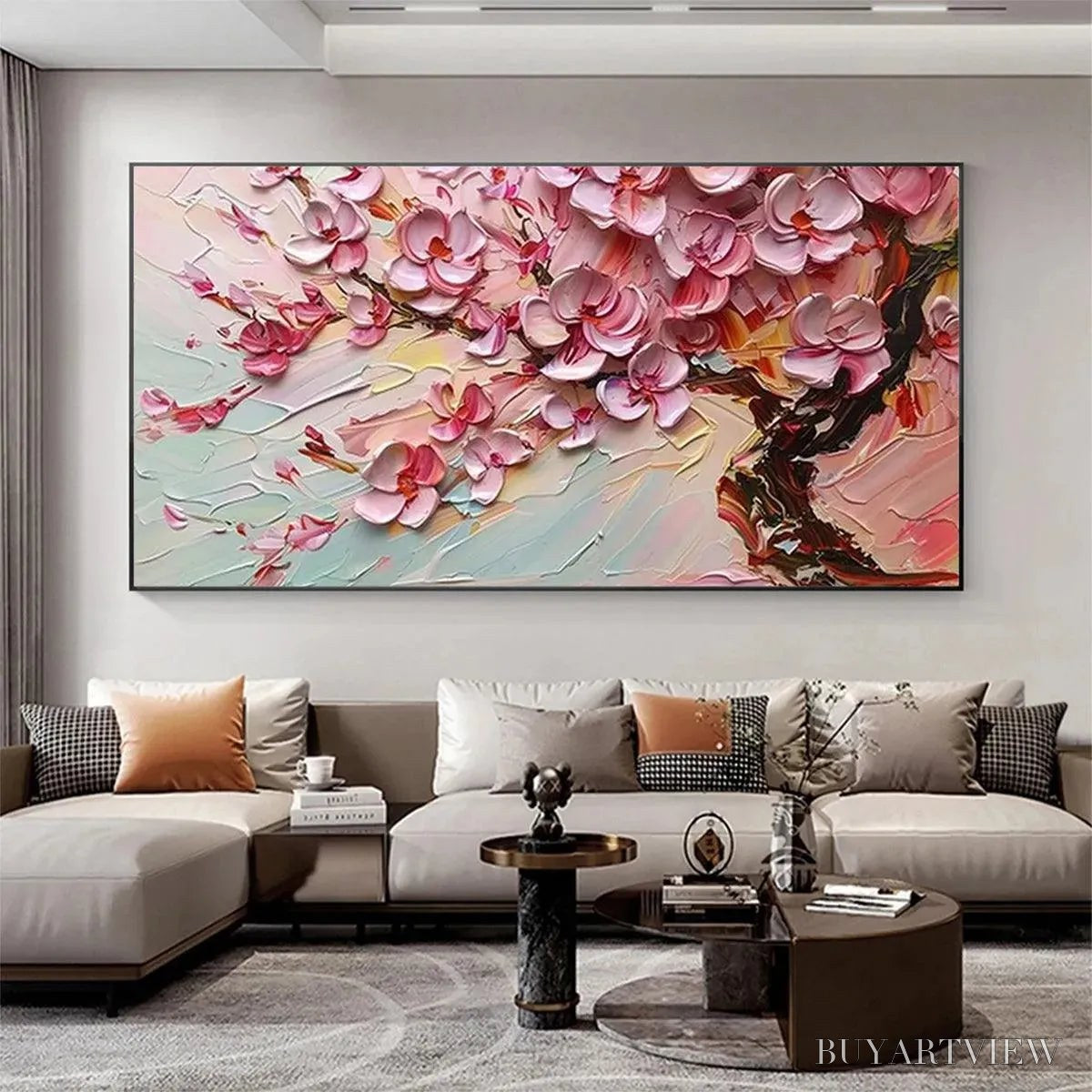 ARTOVITAS Cherry Blossom Dream – Textured Impasto Cherry Blossom Painting, Horizontal - image 2