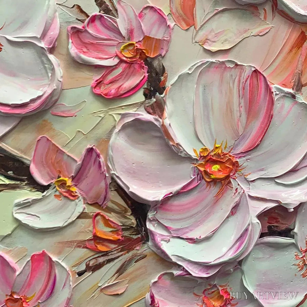 ARTOVITAS Cherry Blossom Dream – Textured Impasto Cherry Blossom Painting, Horizontal - image 3