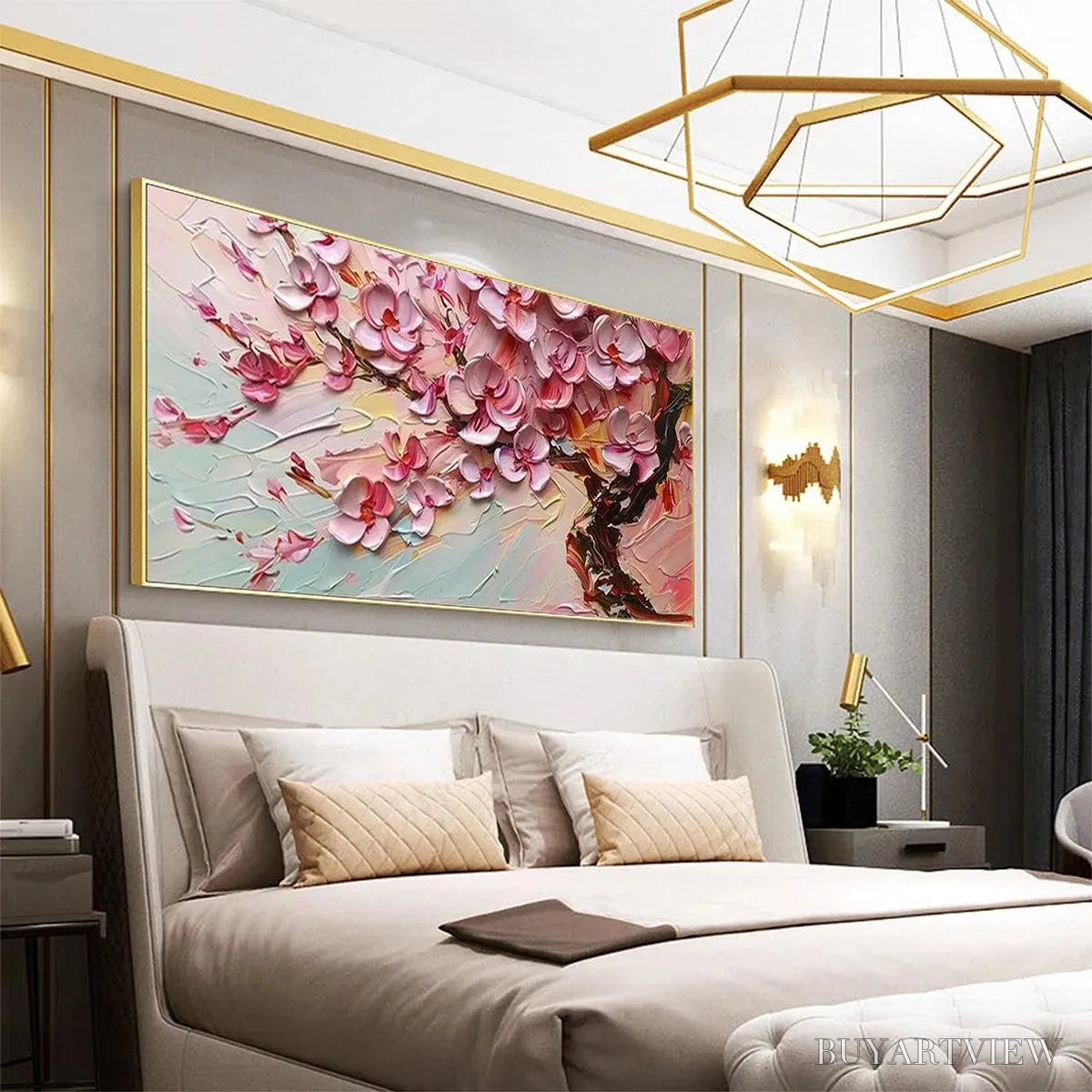 ARTOVITAS Cherry Blossom Dream – Textured Impasto Cherry Blossom Painting, Horizontal - image 4