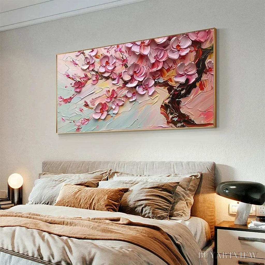 ARTOVITAS Cherry Blossom Dream – Textured Impasto Cherry Blossom Painting, Horizontal - image 5