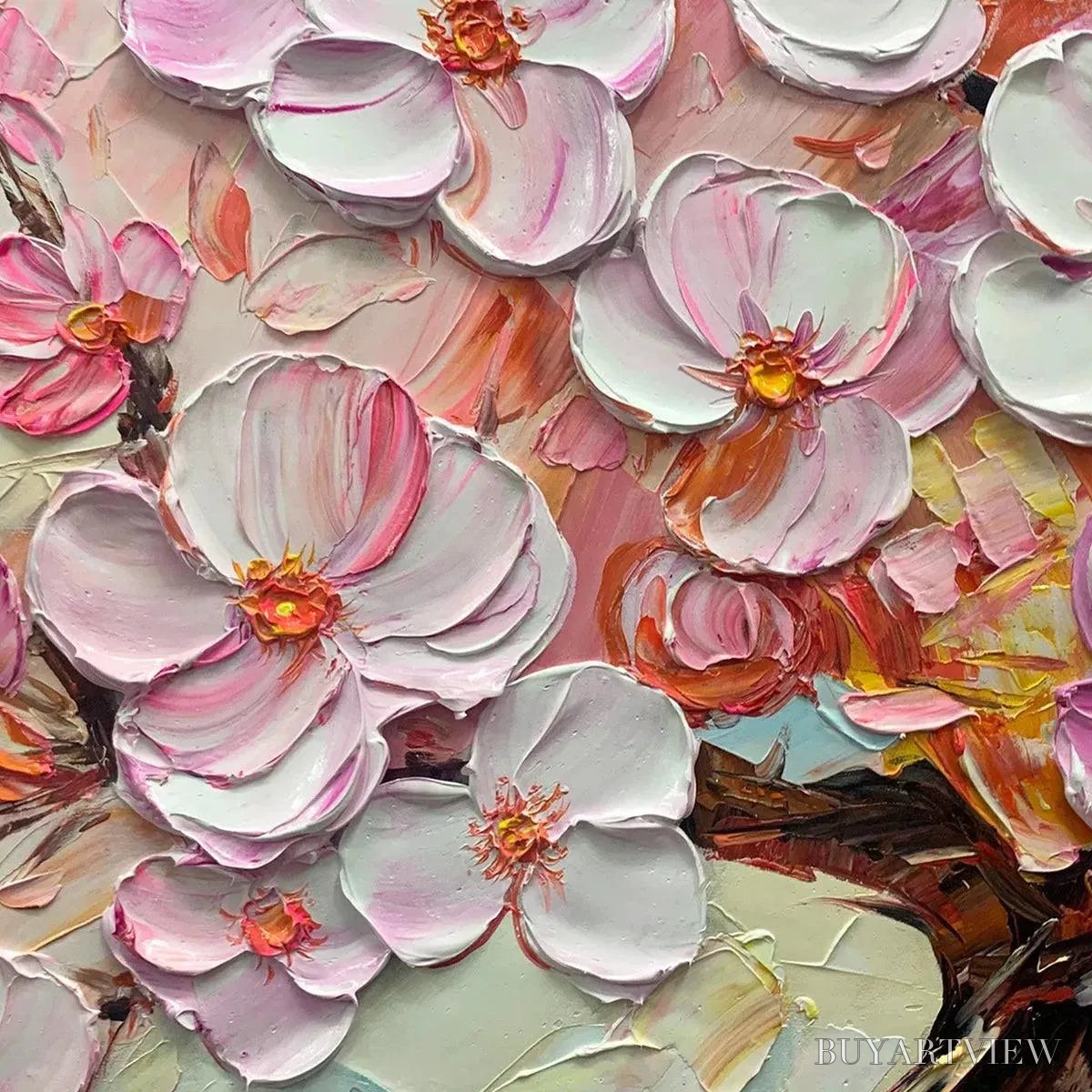 ARTOVITAS Cherry Blossom Dream – Textured Impasto Cherry Blossom Painting, Horizontal - image 6