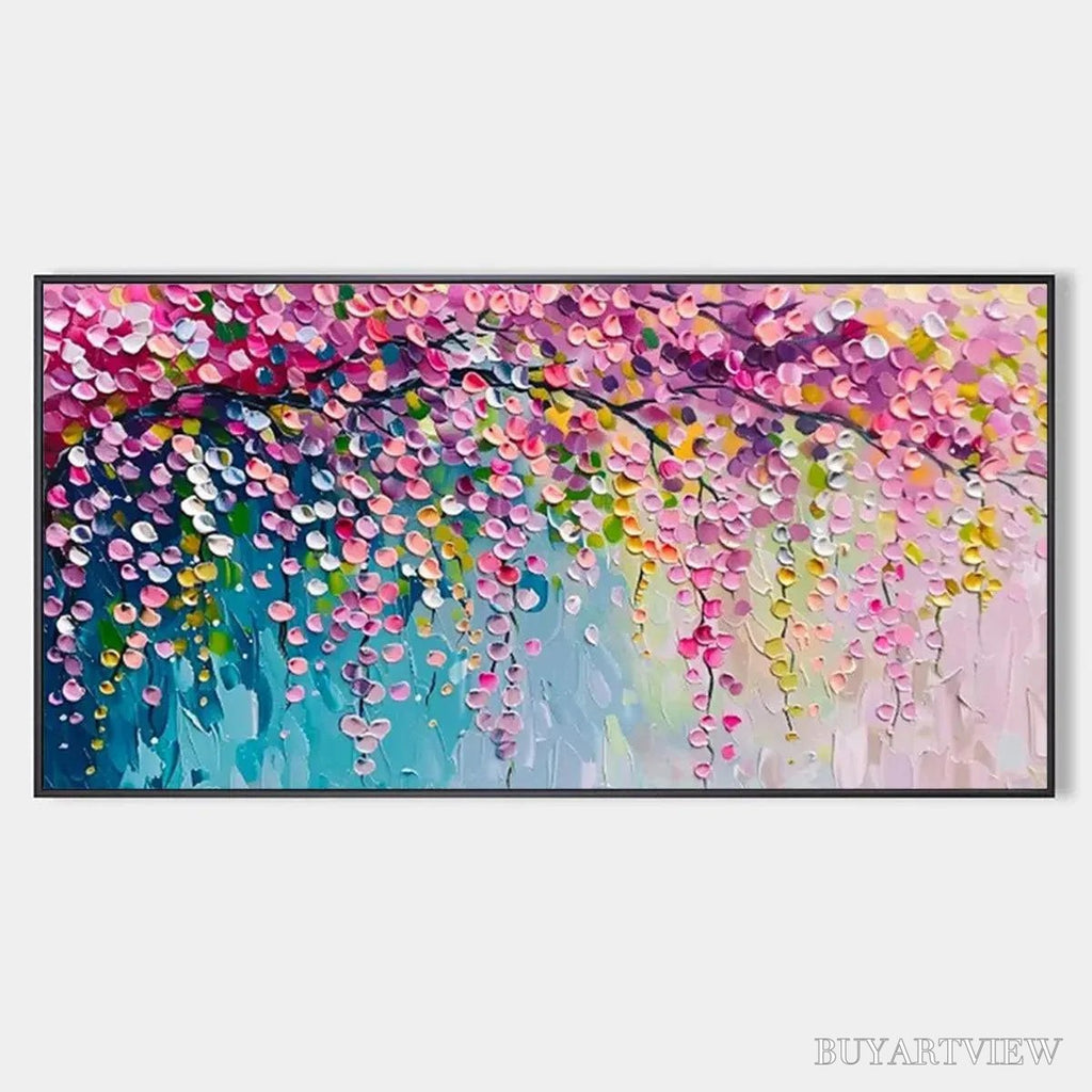 ARTOVITAS Wisteria Cascade – Textured Impressionist Floral Painting, Horizontal - image 1
