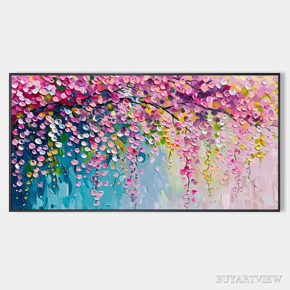 ARTOVITAS Wisteria Cascade – Textured Impressionist Floral Painting, Horizontal - image 1