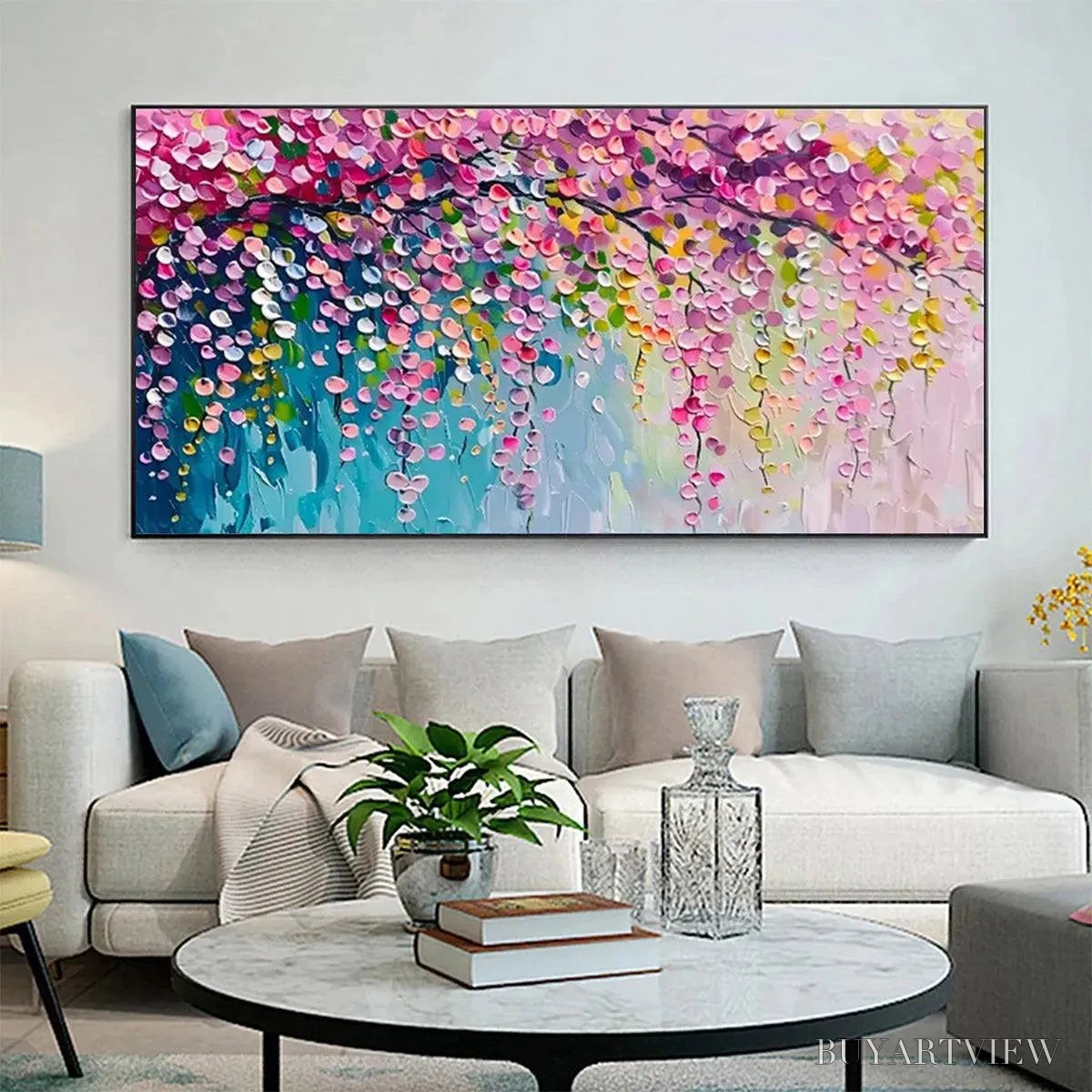 ARTOVITAS Wisteria Cascade – Textured Impressionist Floral Painting, Horizontal - image 2