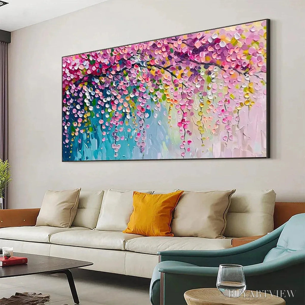 ARTOVITAS Wisteria Cascade – Textured Impressionist Floral Painting, Horizontal - image 4