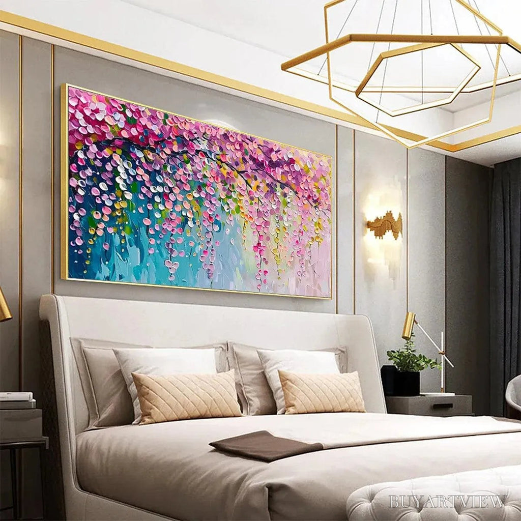 ARTOVITAS Wisteria Cascade – Textured Impressionist Floral Painting, Horizontal - image 5