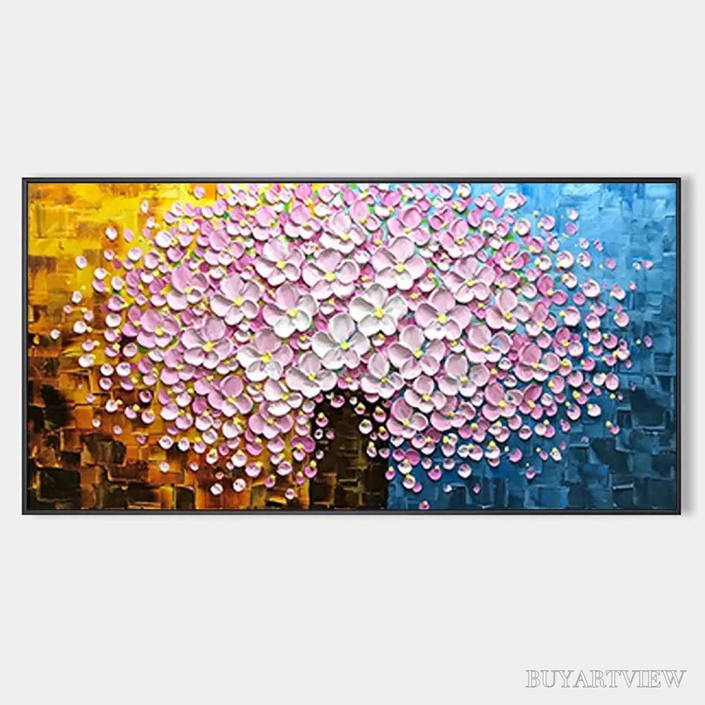 ARTOVITAS Pink Blossom Dream – Textured Floral Impasto Painting in Pink and White - image 1