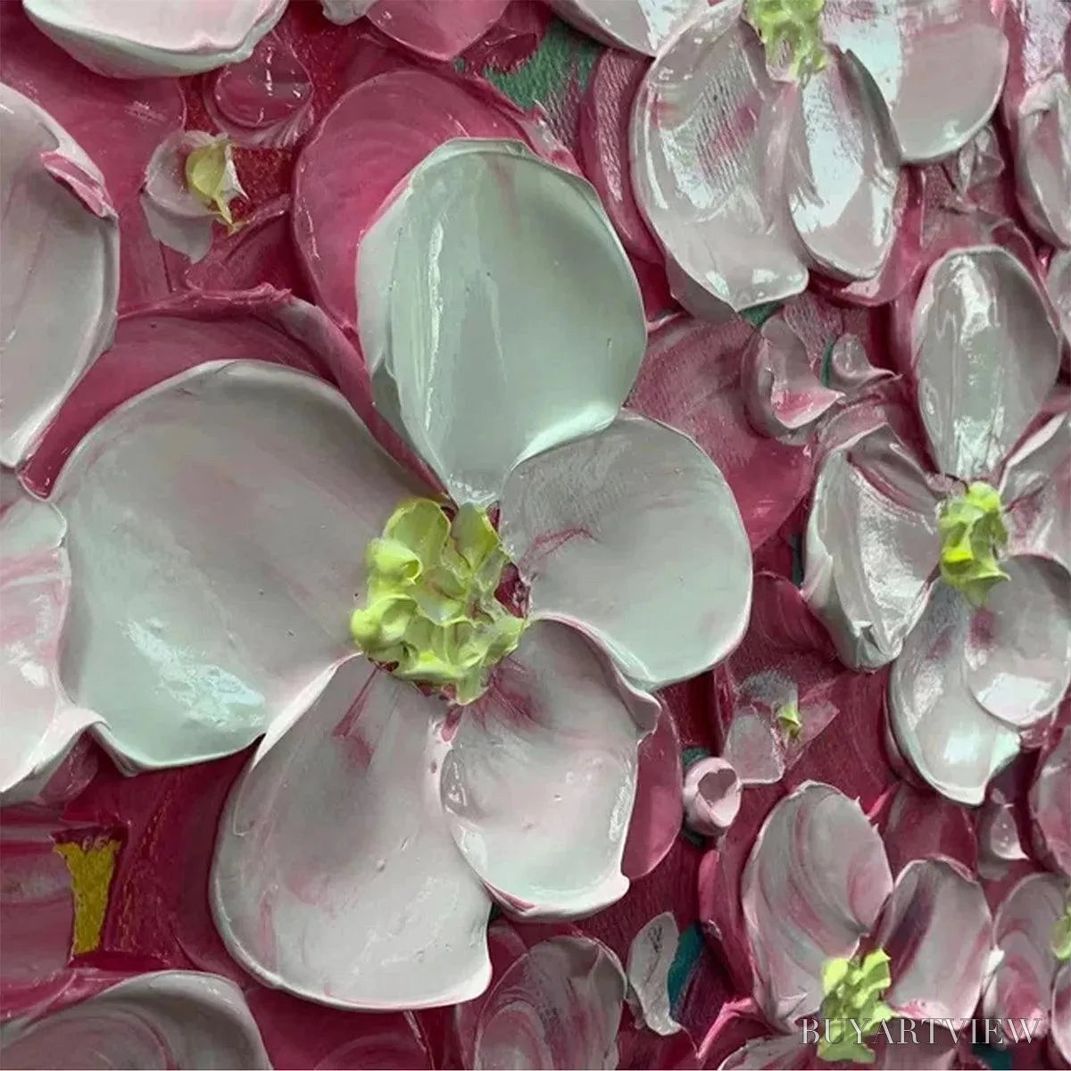ARTOVITAS Pink Blossom Dream – Textured Floral Impasto Painting in Pink and White - image 3