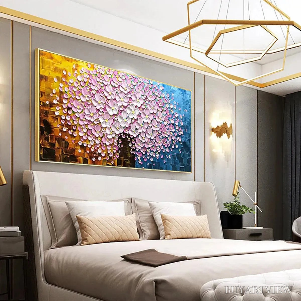 ARTOVITAS Pink Blossom Dream – Textured Floral Impasto Painting in Pink and White - image 5