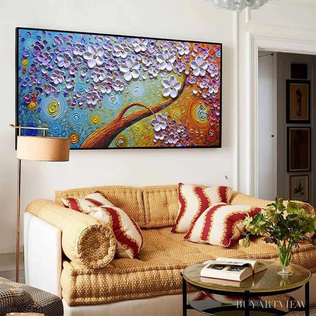 ARTOVITAS Lilac Dream – Textured Floral Painting in Purple and Gold - image 4