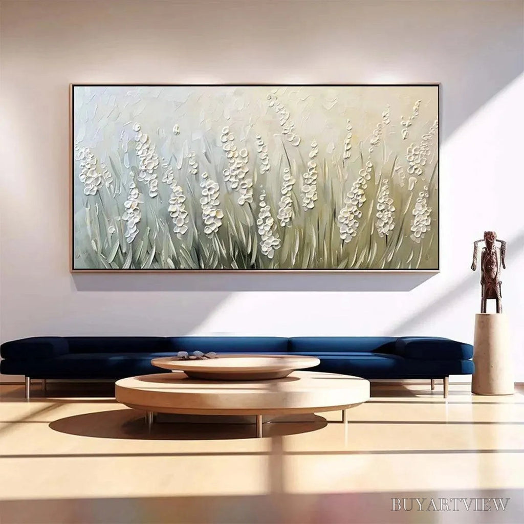 ARTOVITAS Textured Meadow – Textured Floral Landscape Painting in Green and White - image 2