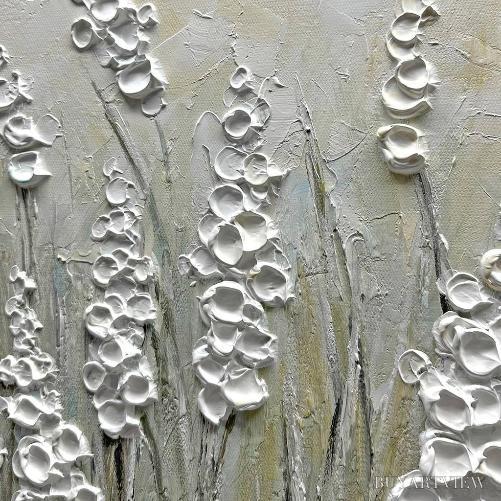 ARTOVITAS Textured Meadow – Textured Floral Landscape Painting in Green and White - image 3