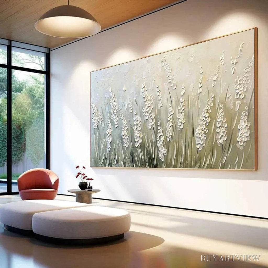 ARTOVITAS Textured Meadow – Textured Floral Landscape Painting in Green and White - image 5