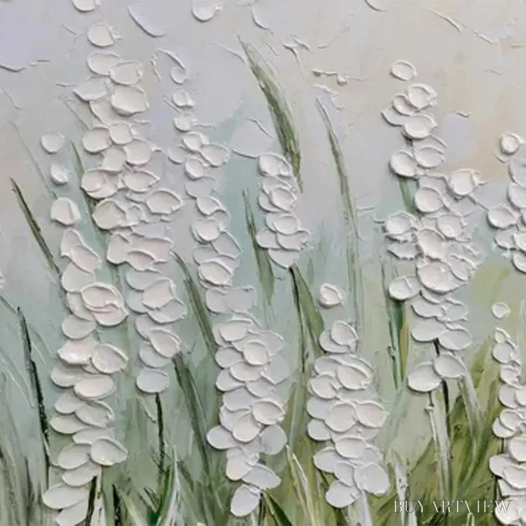 ARTOVITAS Textured Meadow – Textured Floral Landscape Painting in Green and White - image 6