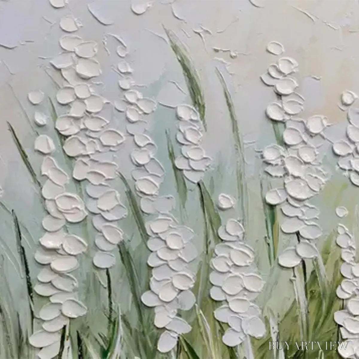 ARTOVITAS Textured Meadow – Textured Floral Landscape Painting in Green and White - image 6