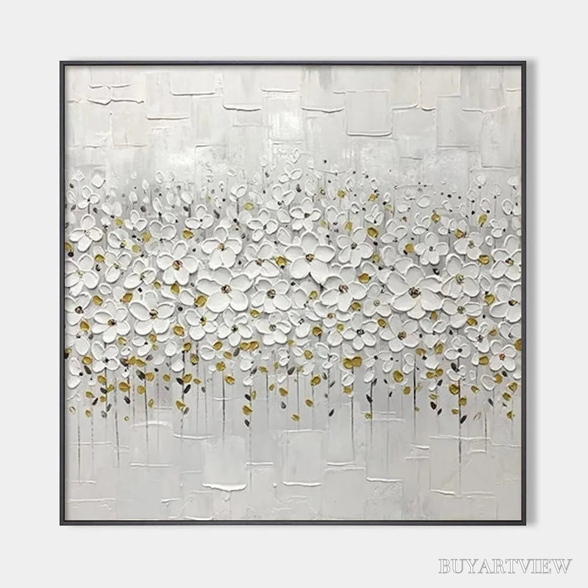 ARTOVITAS White Blossom Field – Textured White Floral Painting, Square - image 1
