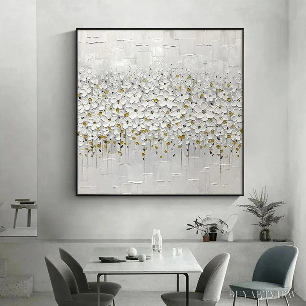 ARTOVITAS White Blossom Field – Textured White Floral Painting, Square - image 2