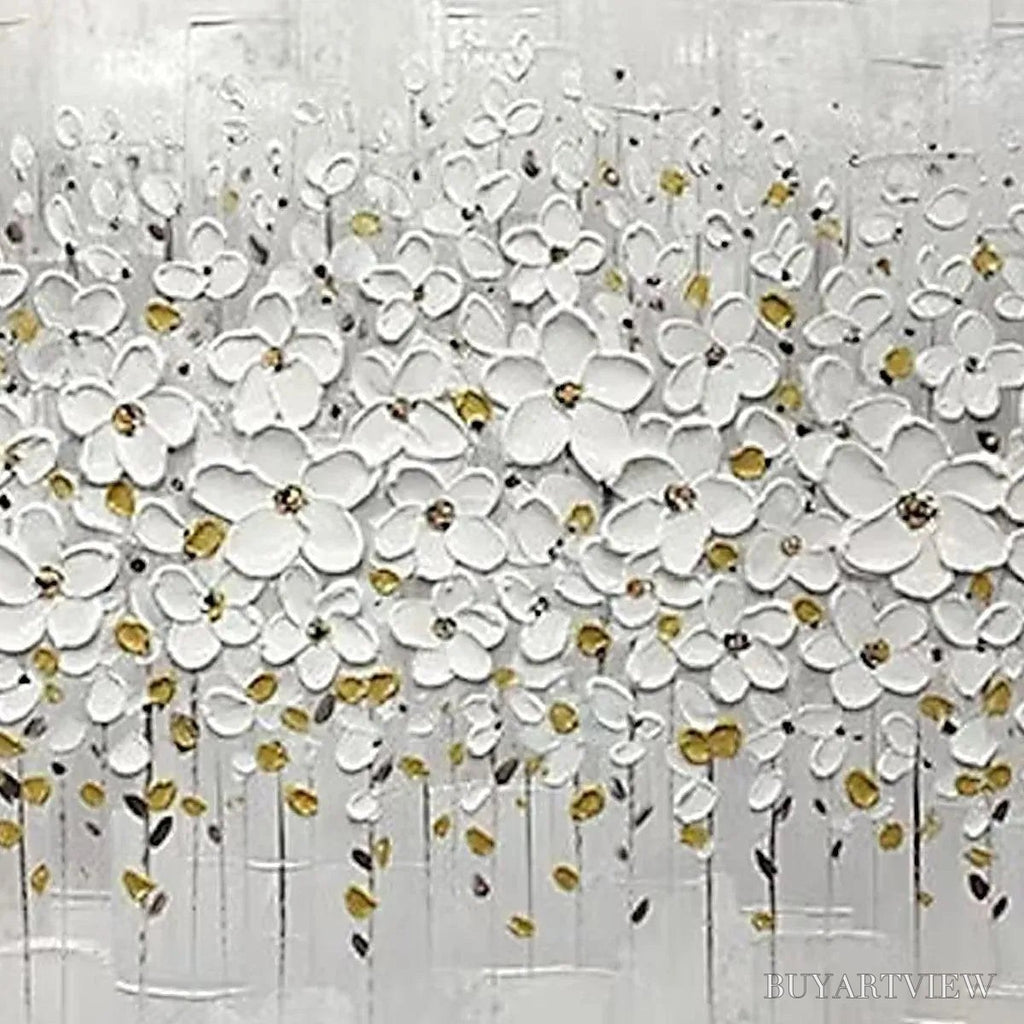 ARTOVITAS White Blossom Field – Textured White Floral Painting, Square - image 5