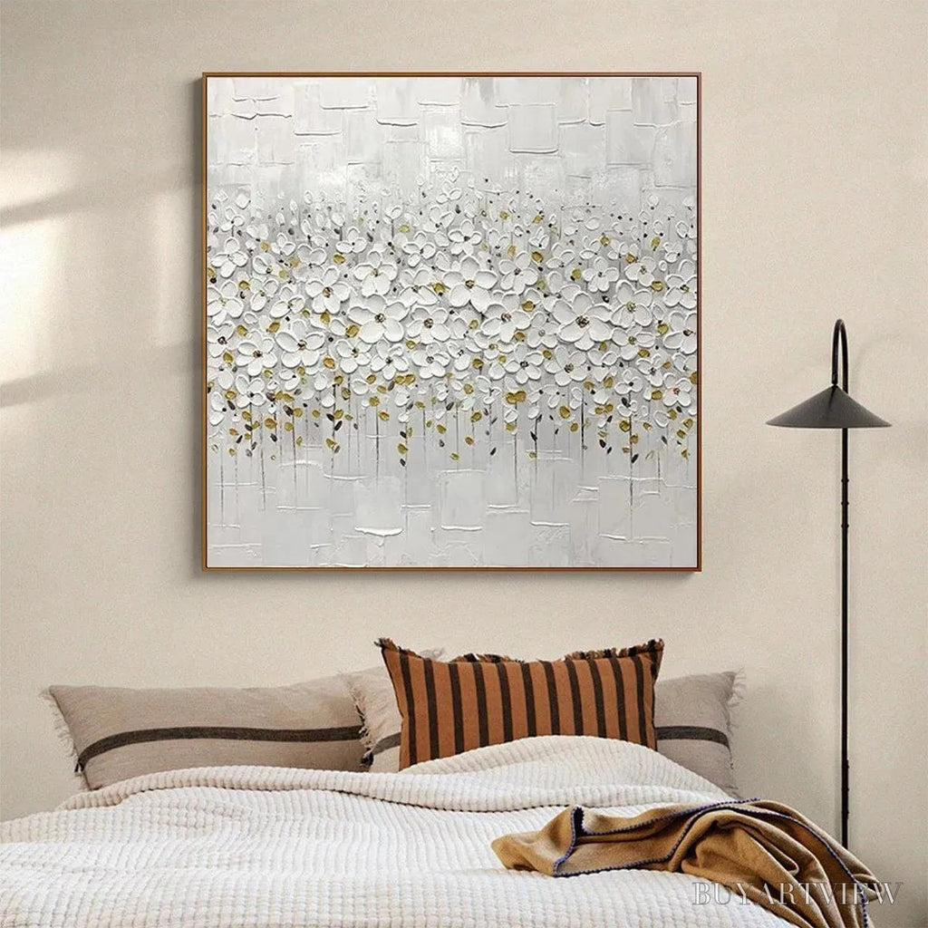 ARTOVITAS White Blossom Field – Textured White Floral Painting, Square - image 6
