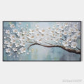 ARTOVITAS White Blossoms – Textured Floral Painting in White and Blue - image 1