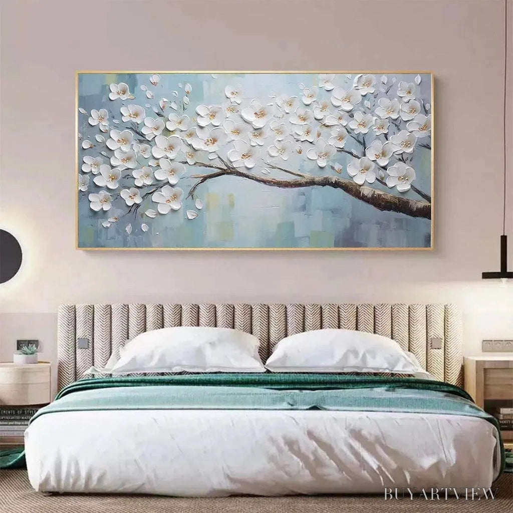 ARTOVITAS White Blossoms – Textured Floral Painting in White and Blue - image 6
