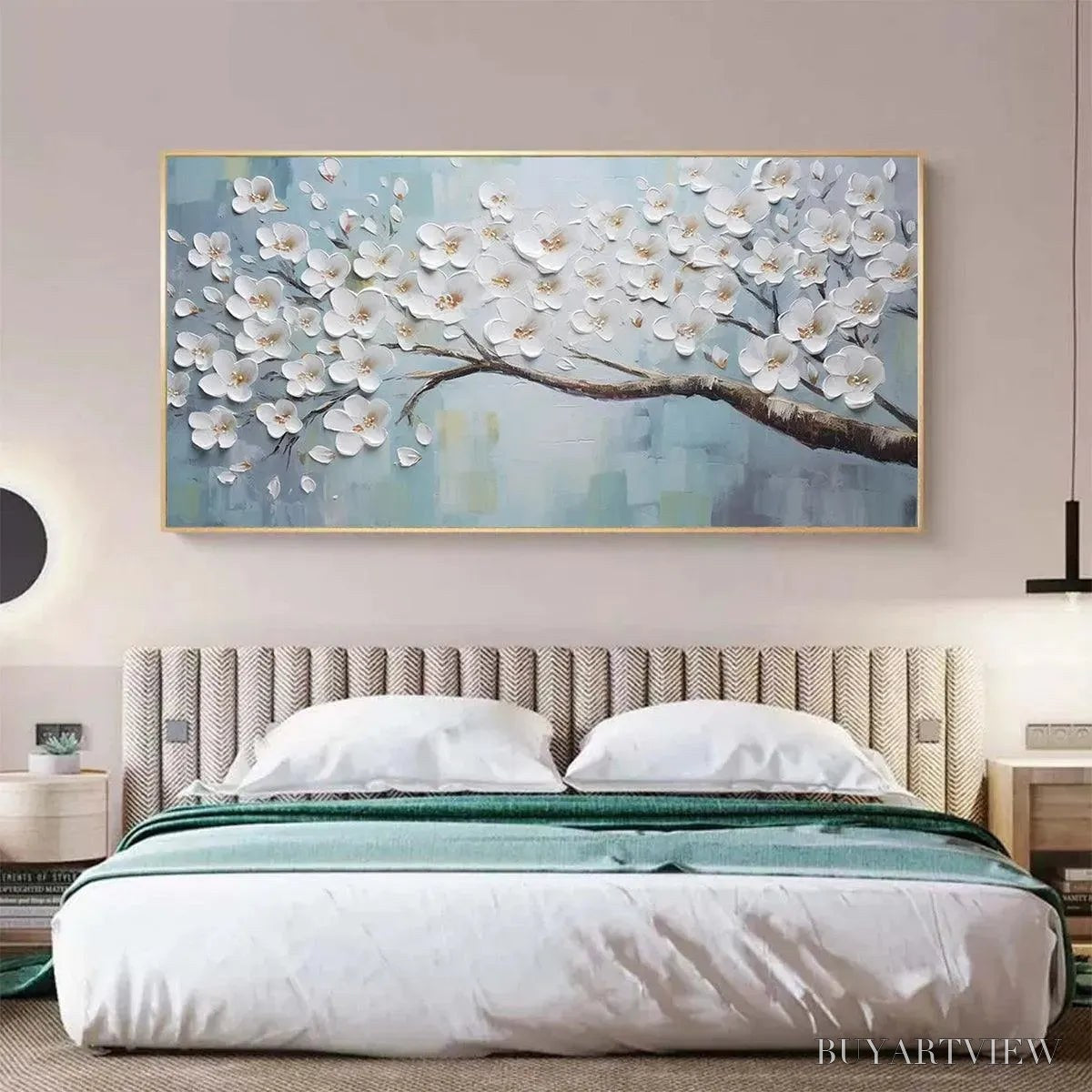 ARTOVITAS White Blossoms – Textured Floral Painting in White and Blue - image 6