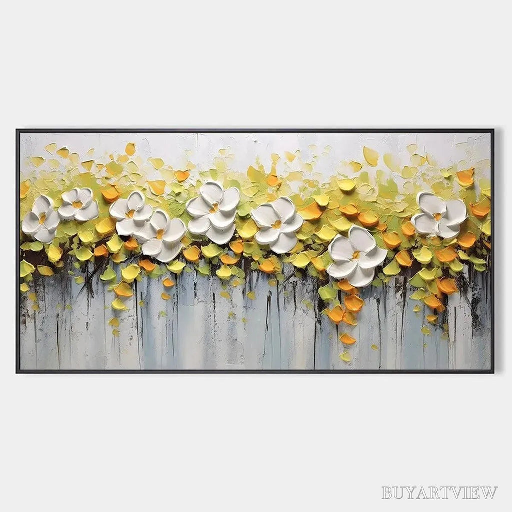 ARTOVITAS White Magnolias – Textured Floral Painting in White and Yellow - image 1