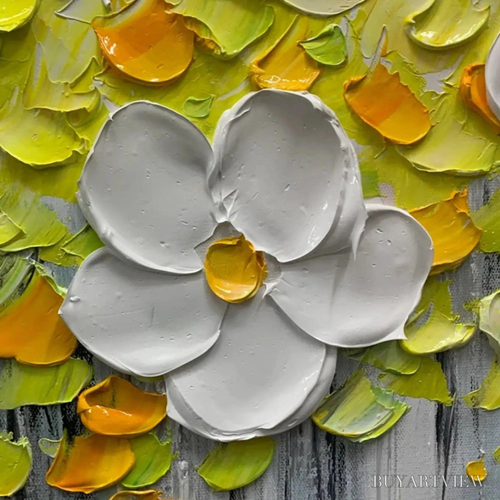 ARTOVITAS White Magnolias – Textured Floral Painting in White and Yellow - image 3
