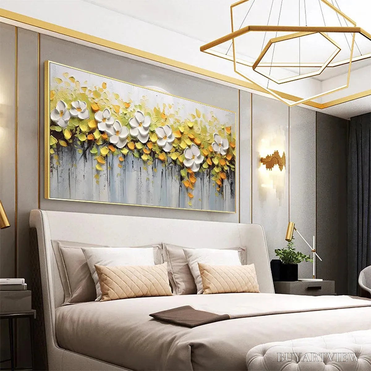 ARTOVITAS White Magnolias – Textured Floral Painting in White and Yellow - image 4