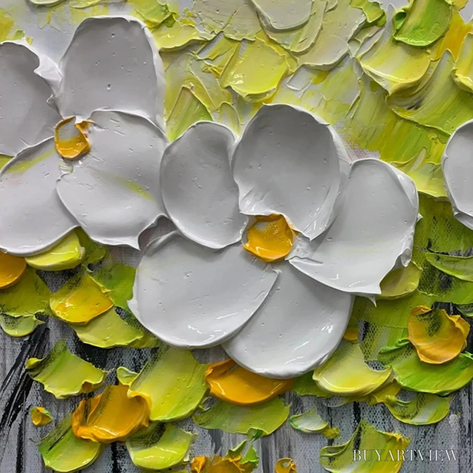 ARTOVITAS White Magnolias – Textured Floral Painting in White and Yellow - image 5