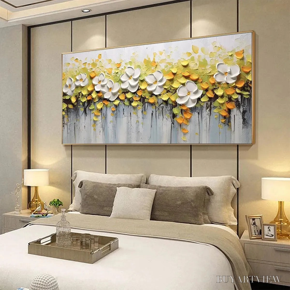 ARTOVITAS White Magnolias – Textured Floral Painting in White and Yellow - image 6