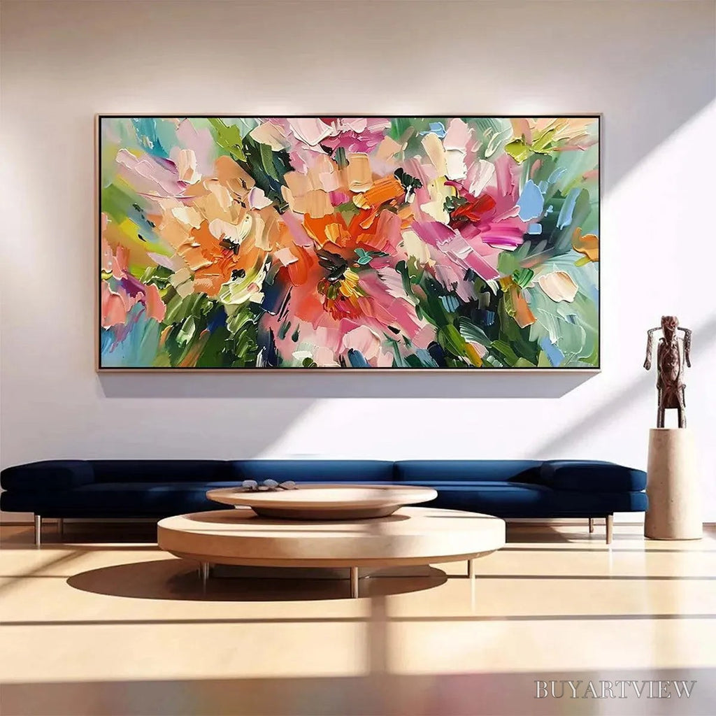 ARTOVITAS Blushing Blooms – Textured Impasto Floral Painting in Pink and Orange - image 2