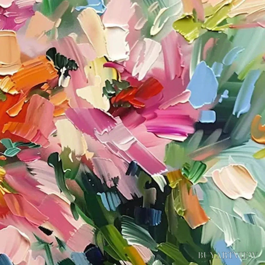ARTOVITAS Blushing Blooms – Textured Impasto Floral Painting in Pink and Orange - image 3