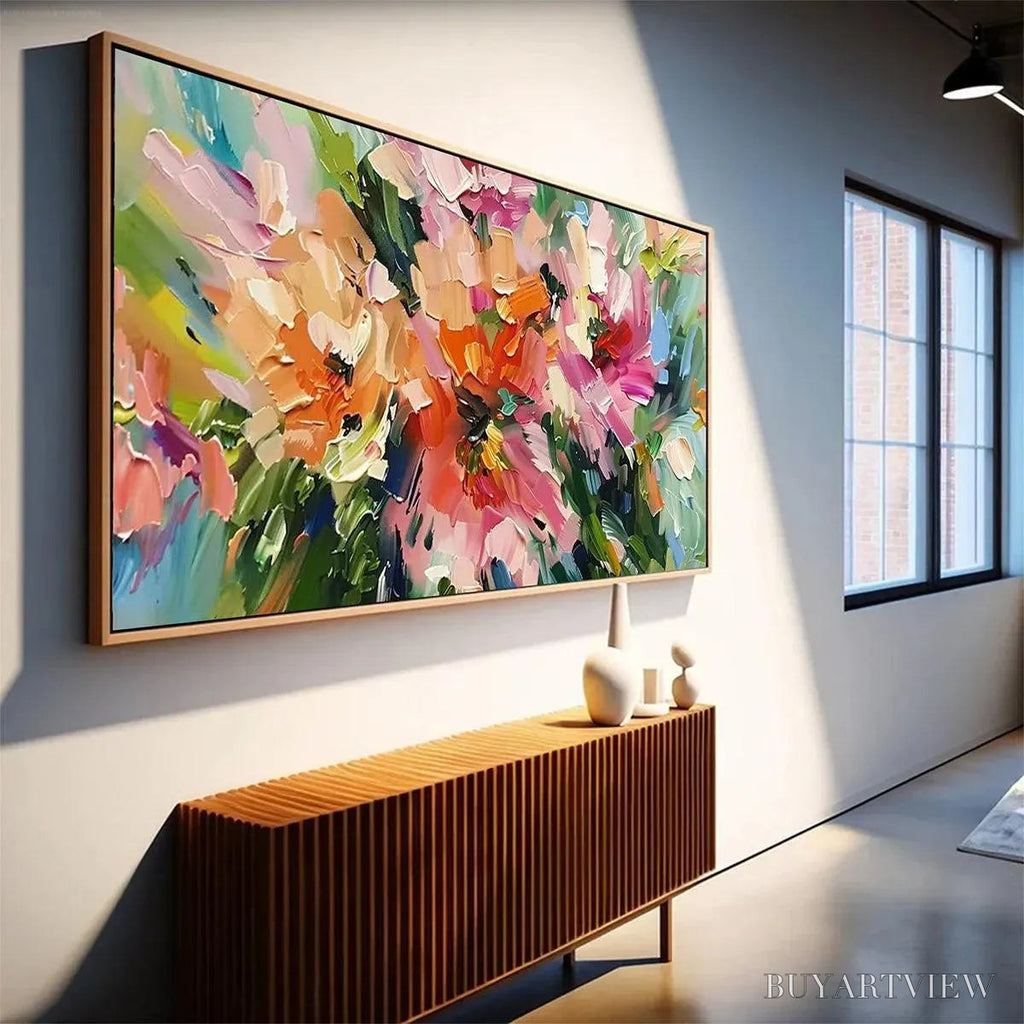 ARTOVITAS Blushing Blooms – Textured Impasto Floral Painting in Pink and Orange - image 4