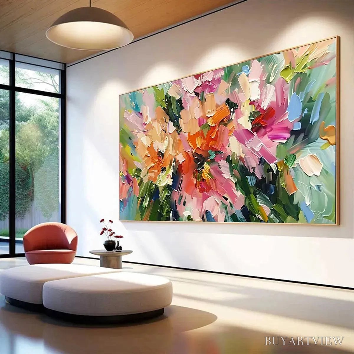 ARTOVITAS Blushing Blooms – Textured Impasto Floral Painting in Pink and Orange - image 5
