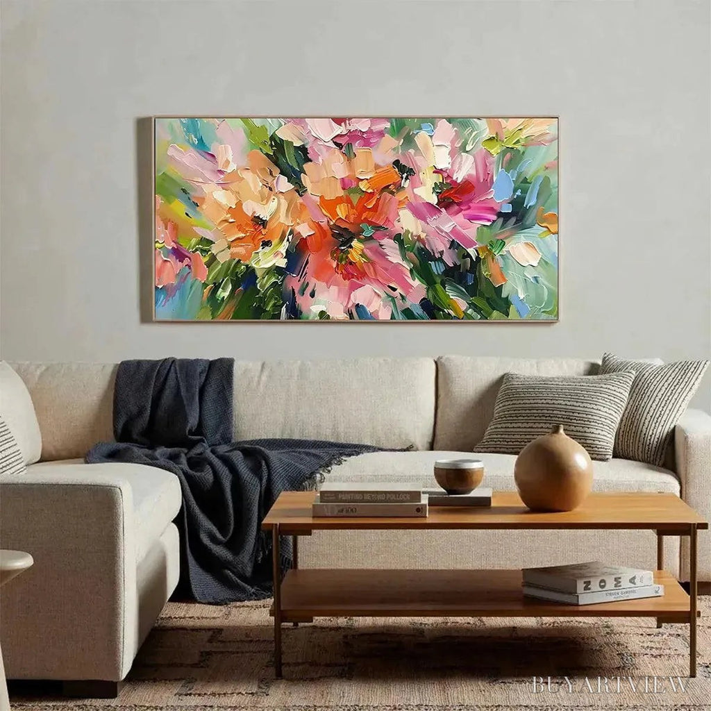 ARTOVITAS Blushing Blooms – Textured Impasto Floral Painting in Pink and Orange - image 6