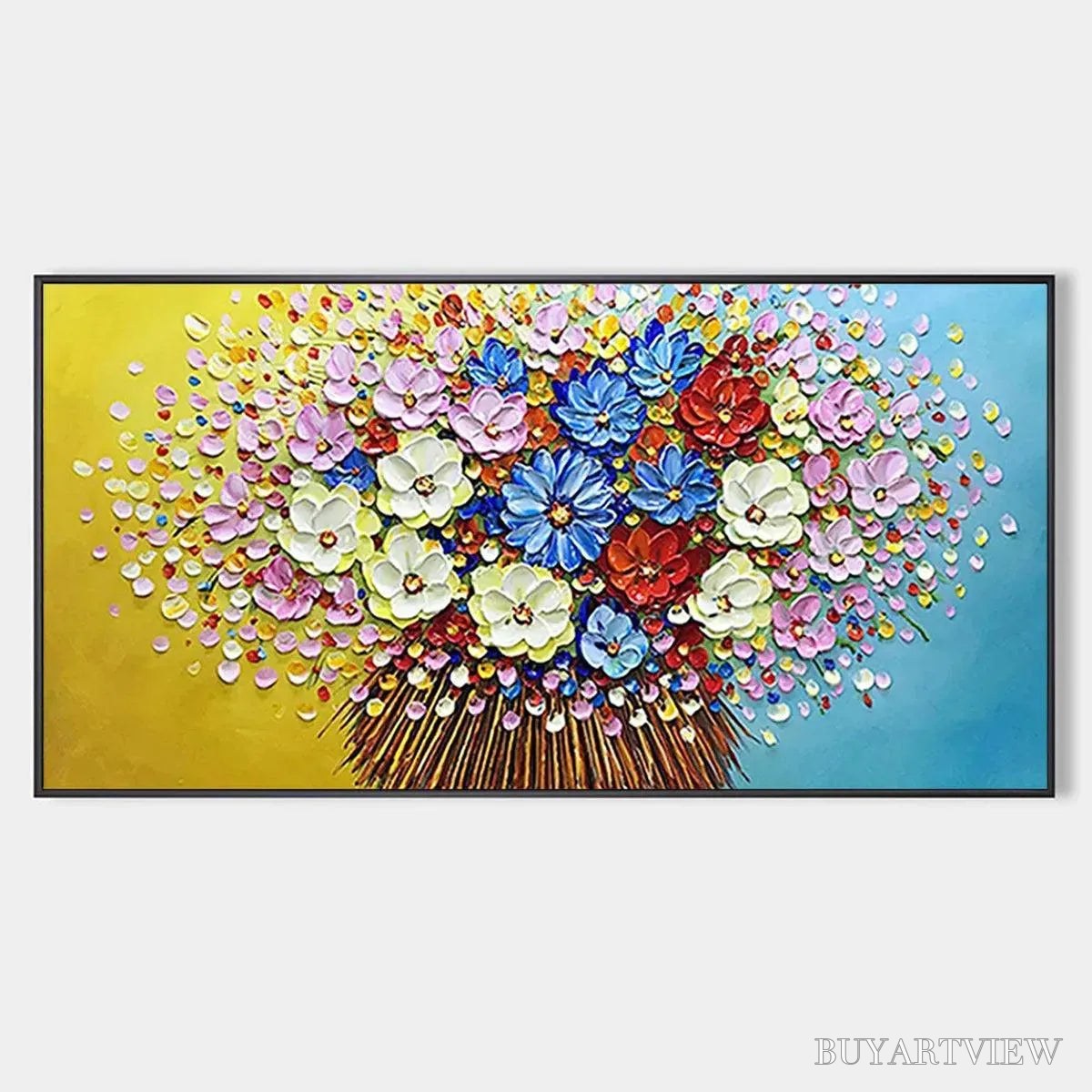 ARTOVITAS Vibrant Bouquet – Textured Impasto Floral Painting, Horizontal - image 1