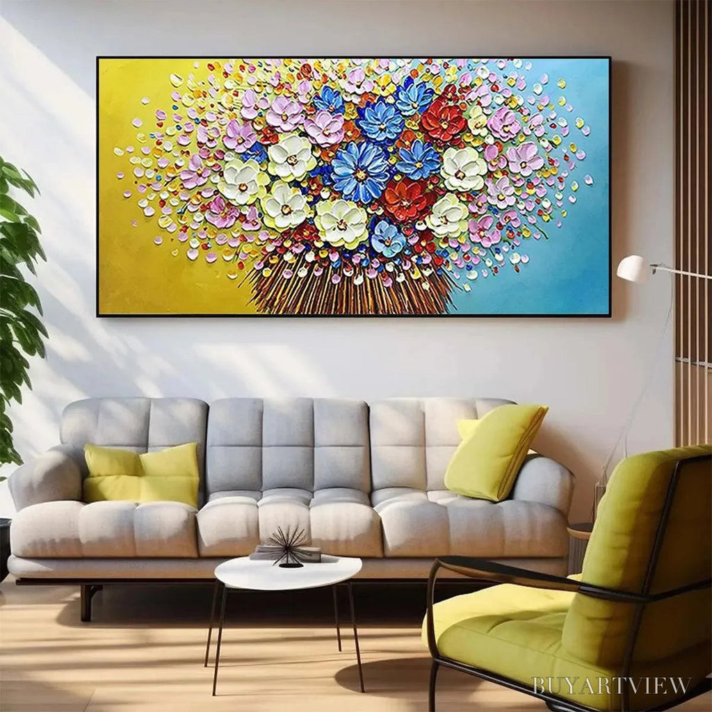 ARTOVITAS Vibrant Bouquet – Textured Impasto Floral Painting, Horizontal - image 2