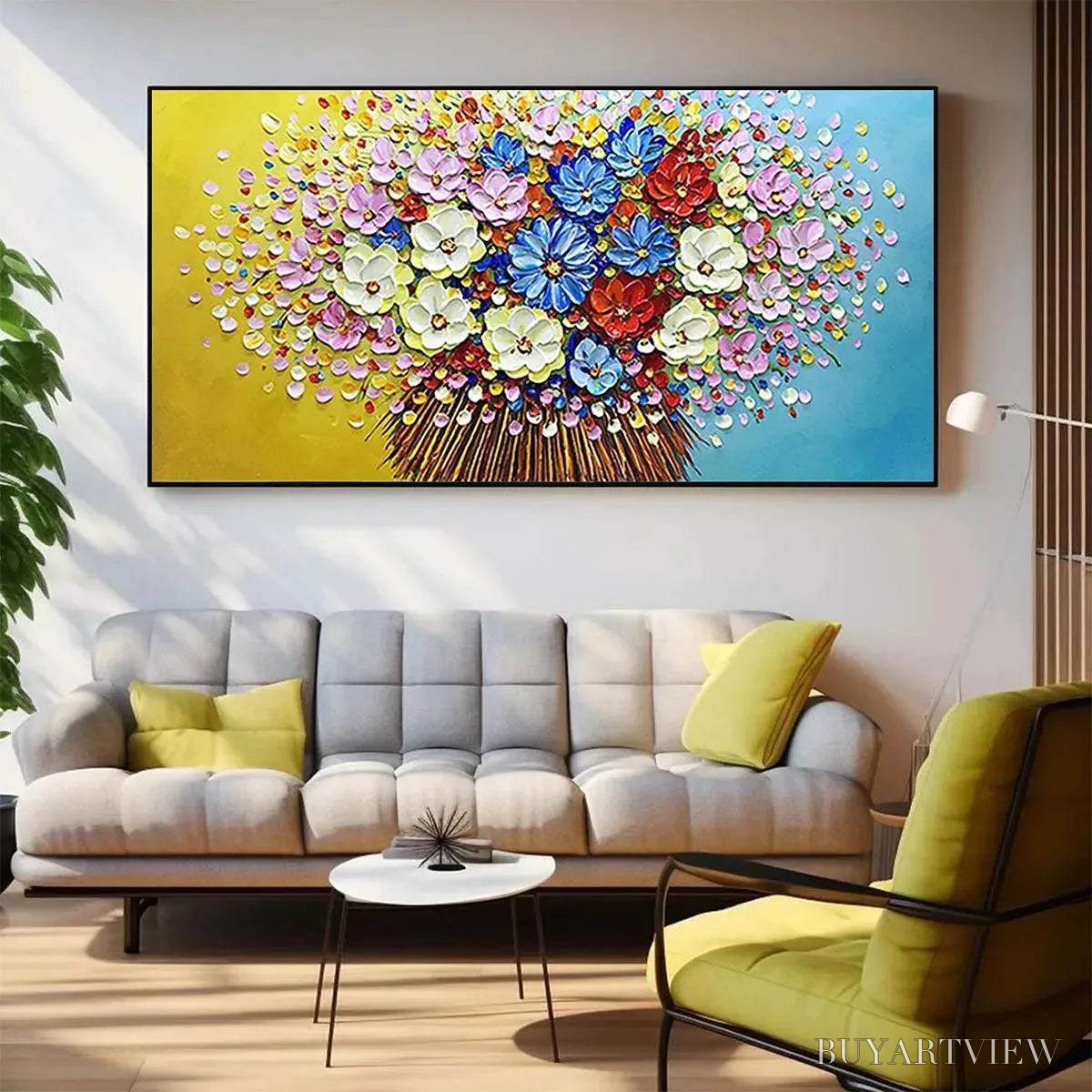 ARTOVITAS Vibrant Bouquet – Textured Impasto Floral Painting, Horizontal - image 2