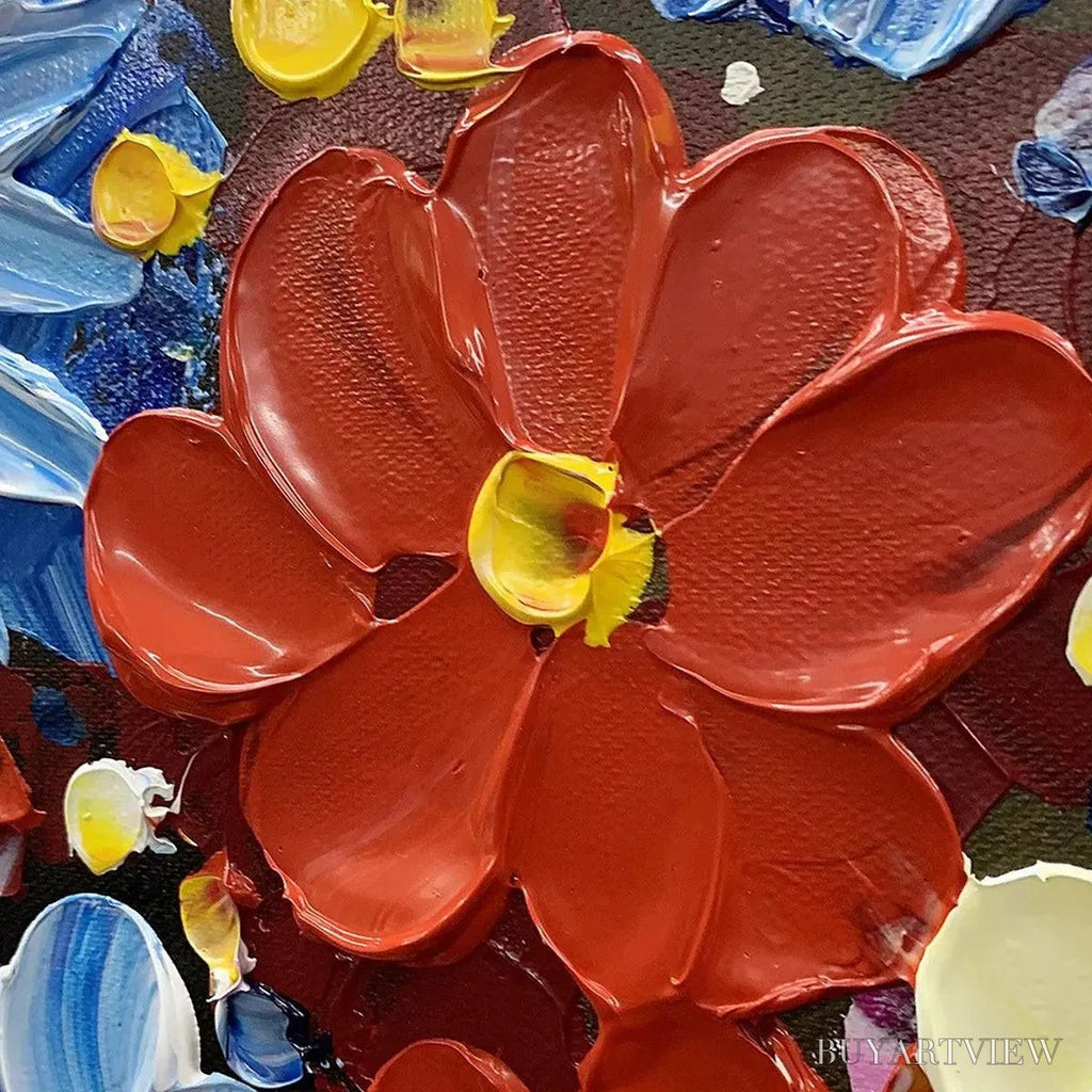 ARTOVITAS Vibrant Bouquet – Textured Impasto Floral Painting, Horizontal - image 3