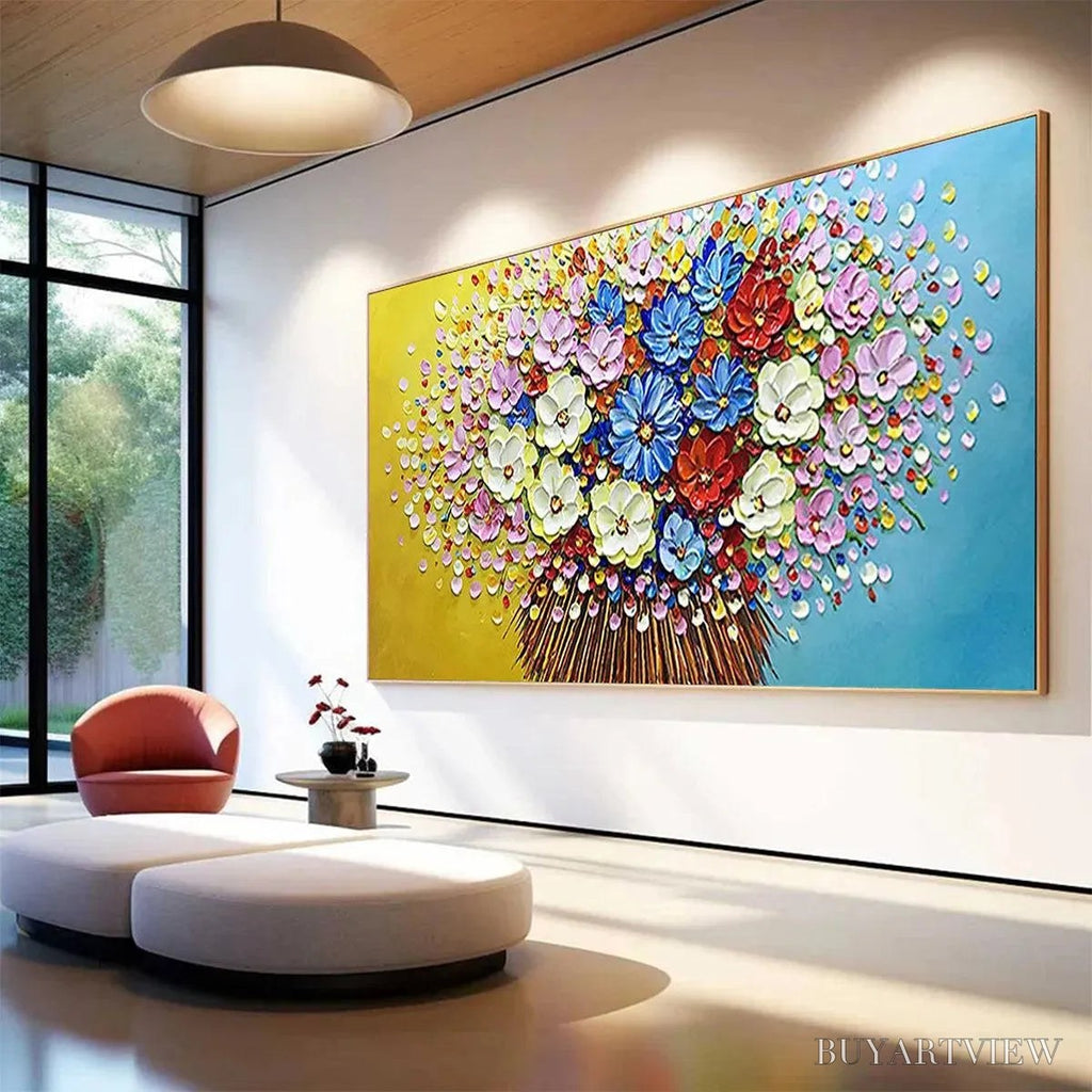 ARTOVITAS Vibrant Bouquet – Textured Impasto Floral Painting, Horizontal - image 4