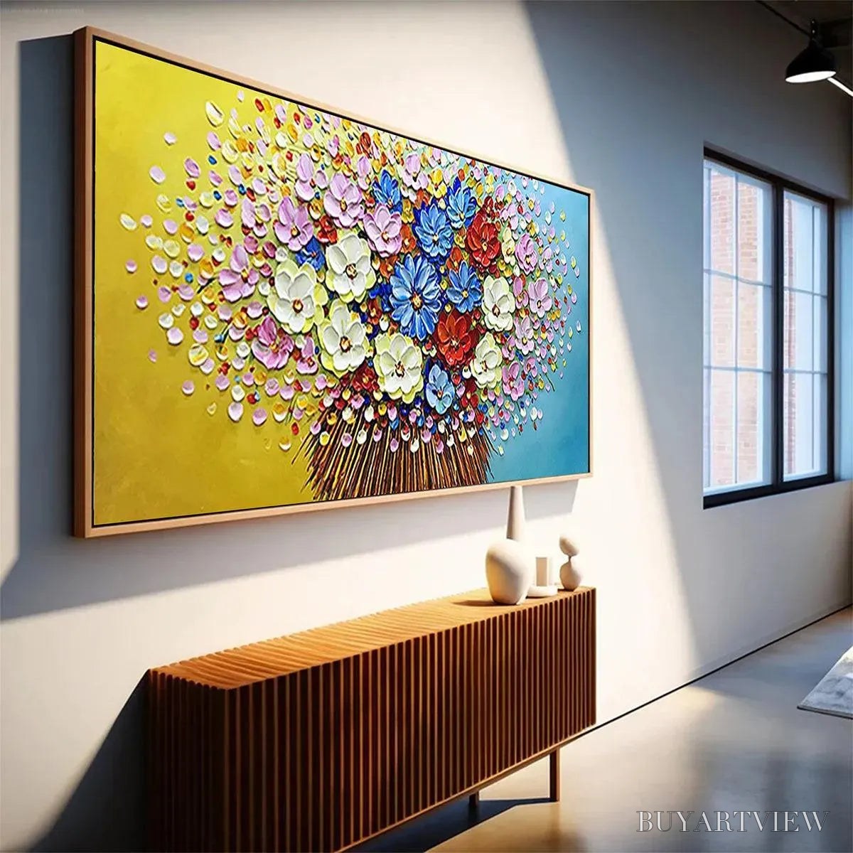 ARTOVITAS Vibrant Bouquet – Textured Impasto Floral Painting, Horizontal - image 5