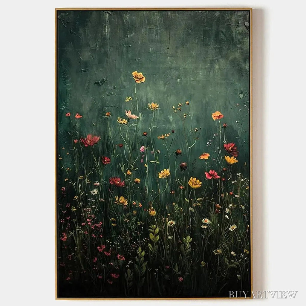 ARTOVITAS Meadow'S Embrace – Moody Floral Botanical Painting, Vertical - image 1