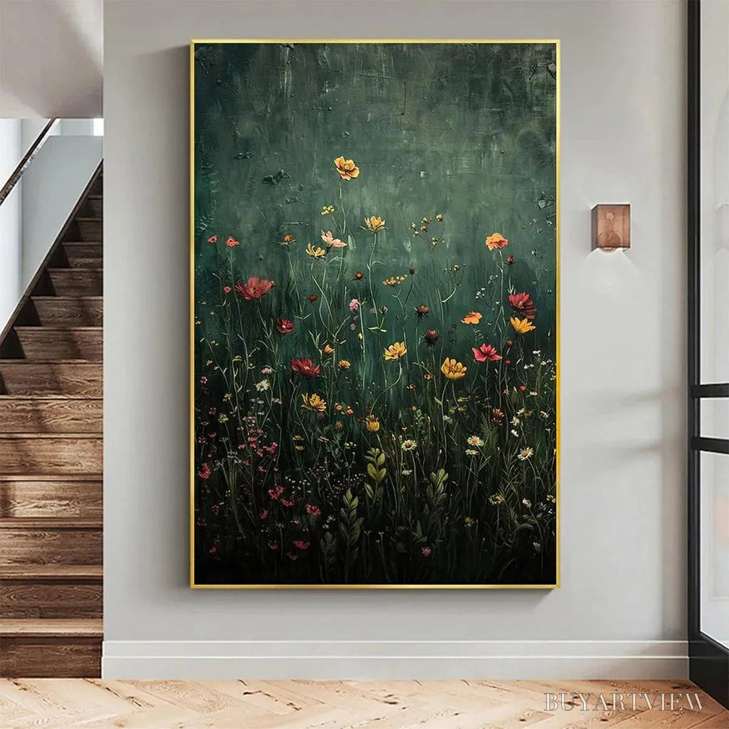 ARTOVITAS Meadow'S Embrace – Moody Floral Botanical Painting, Vertical - image 2