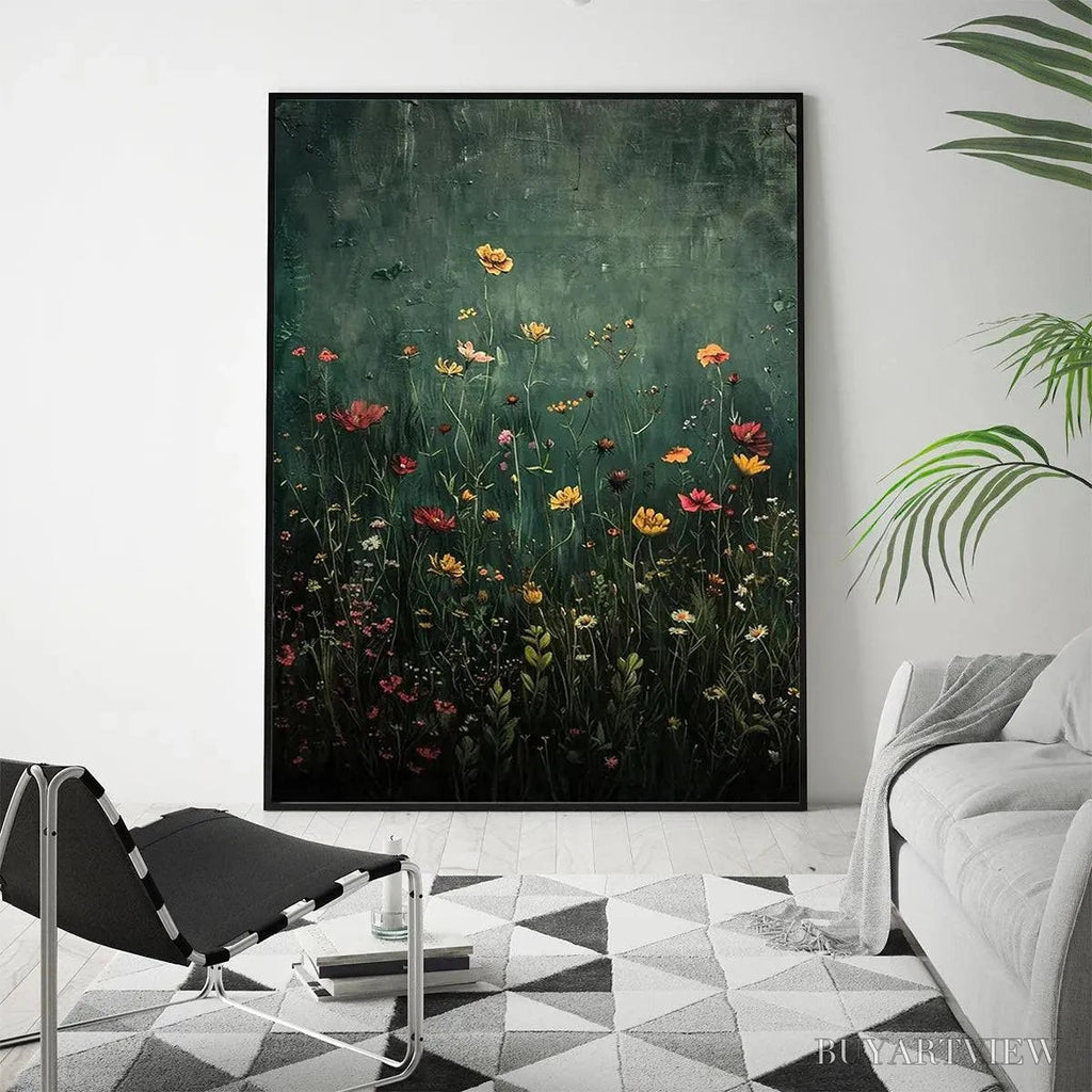ARTOVITAS Meadow'S Embrace – Moody Floral Botanical Painting, Vertical - image 4